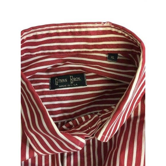 GITMAN BROS Mens Casual Oxford Button Shirt XL L/S Red White Vertical Stripes - Picture 5 of 11